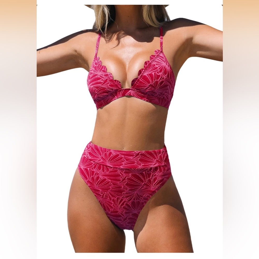 CUPSHE Bikini Set for Women High Waisted Scalloped V Neck Two Pieces . 
Size M